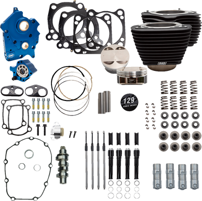 S&S CYCLE 129" Power Package Engine Performance Kit - Chain Drive - Oil Cooled - Non-Highlighted Fins - M8 310-1226