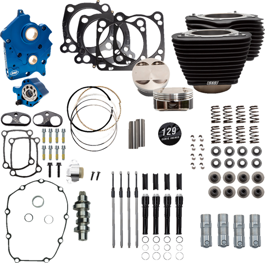 S&S CYCLE 129" Power Package Engine Performance Kit - Chain Drive - Oil Cooled - Non-Highlighted Fins - M8 310-1226