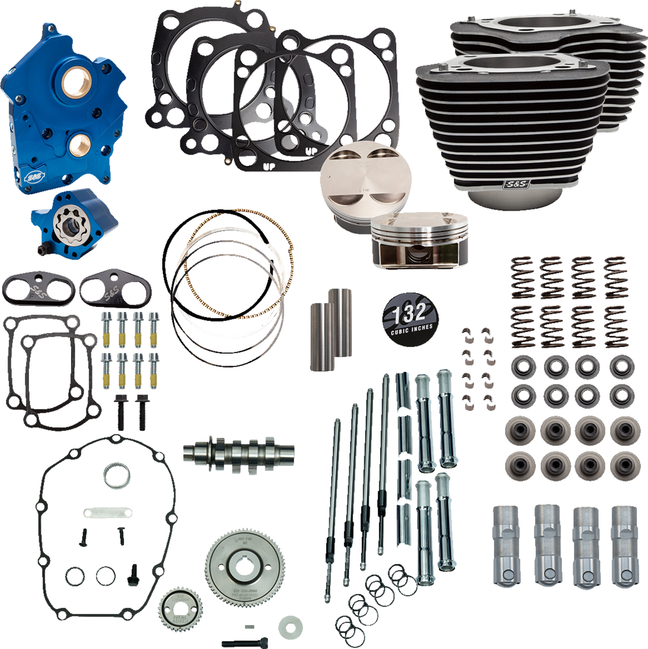 S&S CYCLE 132" Power Package Engine Performance Kit - Gear Drive - Water Cooled - Highlighted Fins - M8
