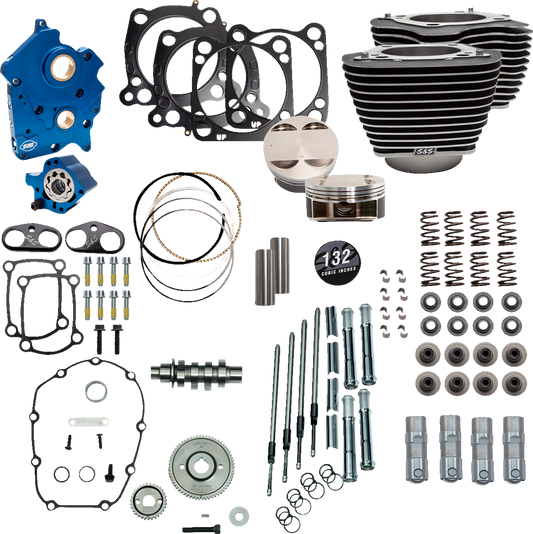 S&S CYCLE 132" Power Package Engine Performance Kit - Gear Drive - Water Cooled - Highlighted Fins - M8