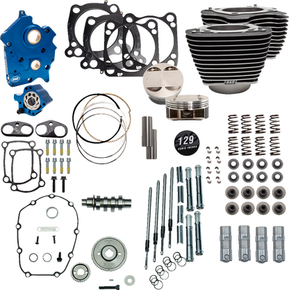 S&S CYCLE 129" Power Package Engine Performance Kit - Gear Drive - Oil Cooled - Highlighted Fins - M8
