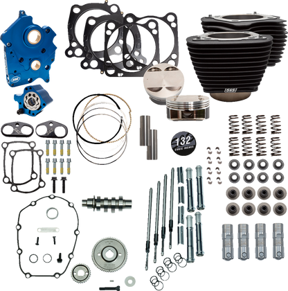 S&S CYCLE 132" Power Package Engine Performance Kit - Gear Drive - Oil Cooled - Non-Highlighted Fins - M8
