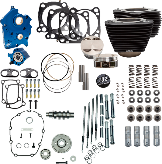 S&S CYCLE 132" Power Package Engine Performance Kit - Gear Drive - Oil Cooled - Non-Highlighted Fins - M8