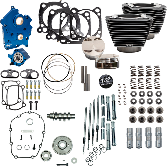 S&S CYCLE 132" Power Package Engine Performance Kit - Gear Drive - Water Cooled - Highlighted Fins - M8