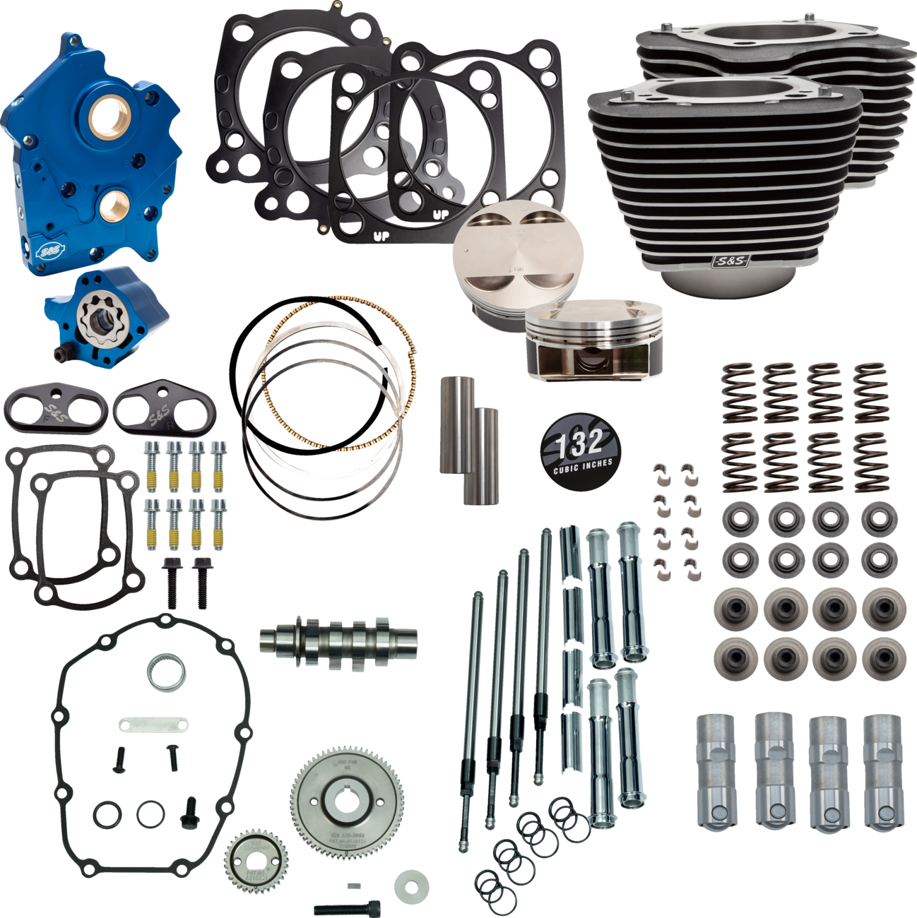 S&S CYCLE 132" Power Package Engine Performance Kit - Gear Drive - Oil Cooled - Highlighted Fins - M8