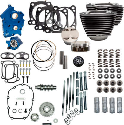 S&S CYCLE 132" Power Package Engine Performance Kit - Gear Drive - Oil Cooled - Highlighted Fins - M8