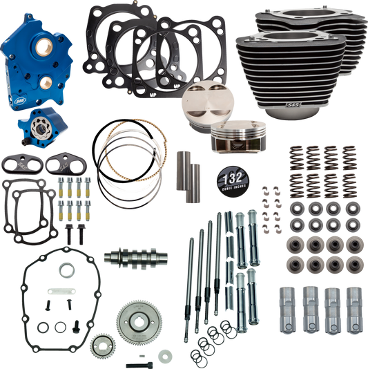 S&S CYCLE 132" Power Package Engine Performance Kit - Gear Drive - Oil Cooled - Highlighted Fins - M8