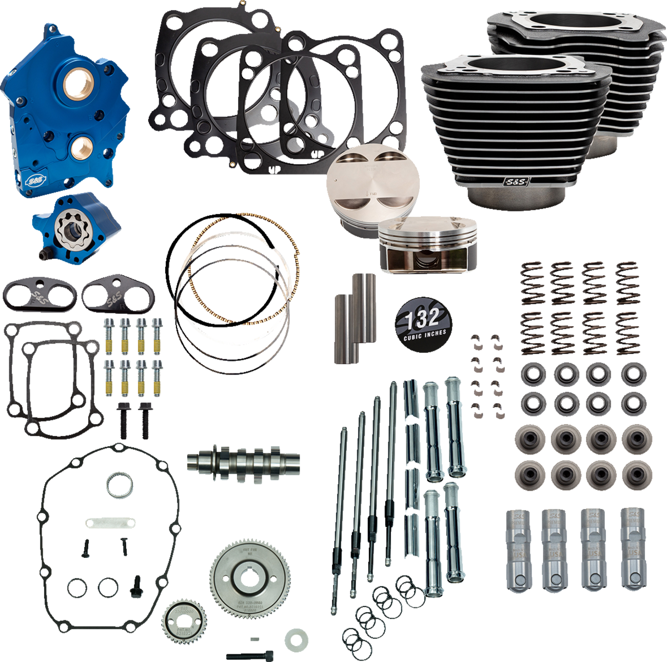 S&S CYCLE 132" Power Package Engine Performance Kit - Chain Drive - Oil Cooled - Highlighted Fins - M8