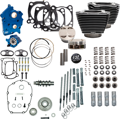 S&S CYCLE 132" Power Package Engine Performance Kit - Chain Drive - Oil Cooled - Highlighted Fins - M8