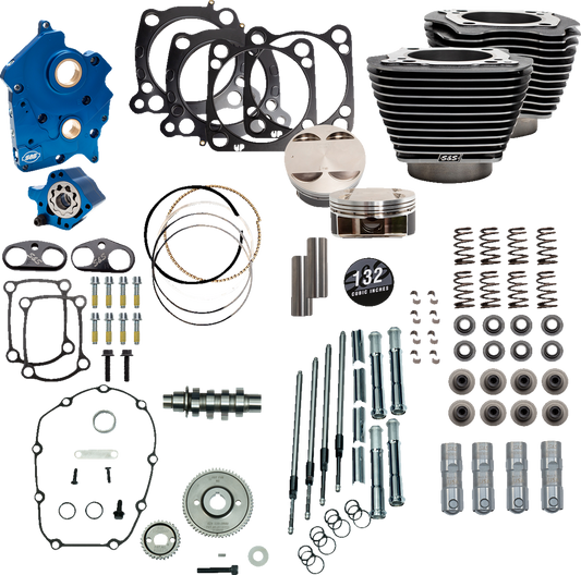 S&S CYCLE 132" Power Package Engine Performance Kit - Chain Drive - Oil Cooled - Highlighted Fins - M8