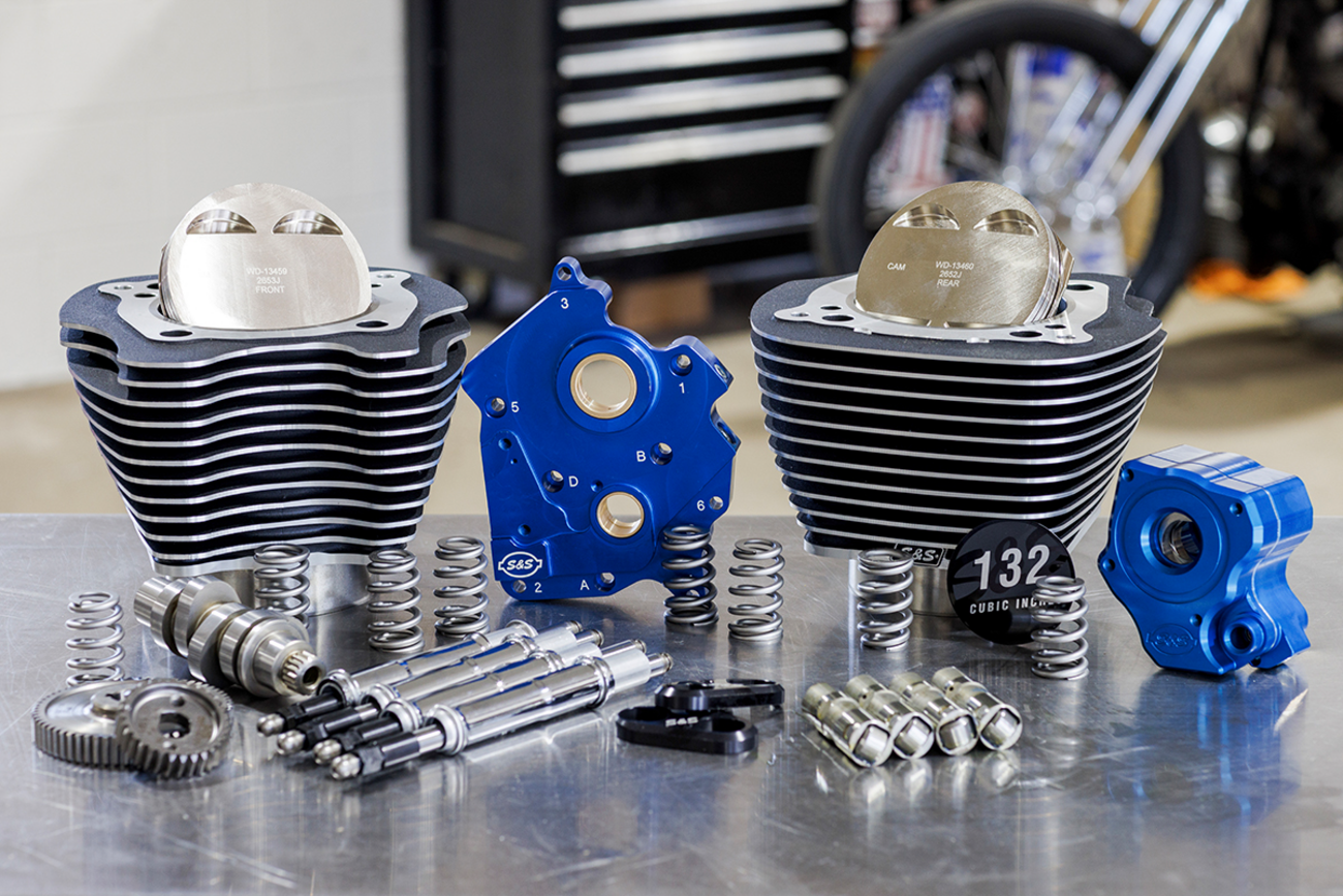 S&S CYCLE 132" Power Package Engine Performance Kit - Gear Drive - Oil Cooled - Highlighted Fins - M8