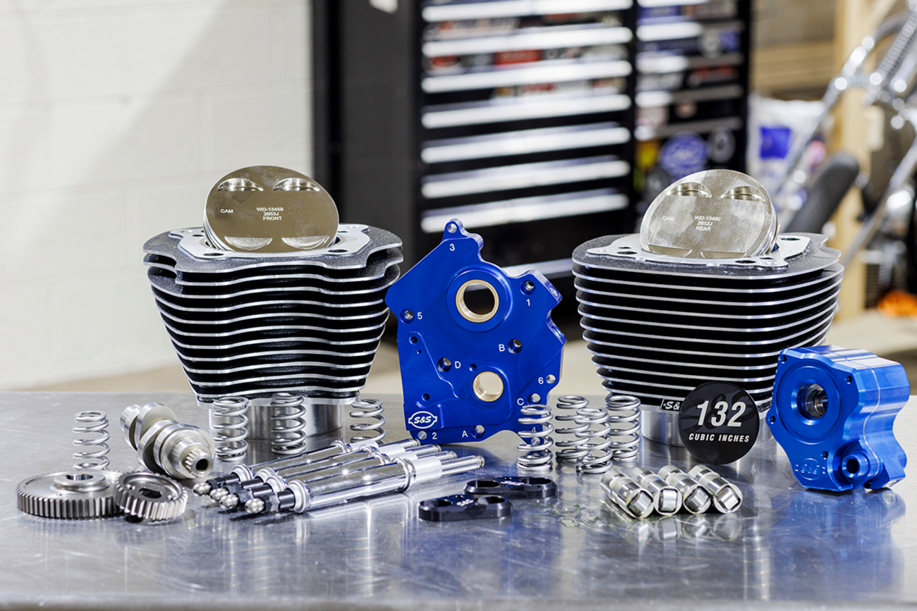 S&S CYCLE 132" Power Package Engine Performance Kit - Chain Drive - Oil Cooled - Highlighted Fins - M8
