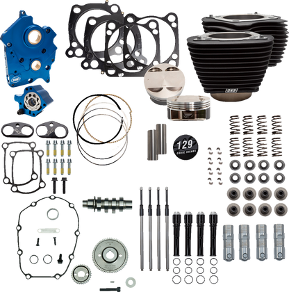S&S CYCLE 129" Power Package Engine Performance Kit - Gear Drive - Oil Cooled - Non-Highlighted Fins - M8