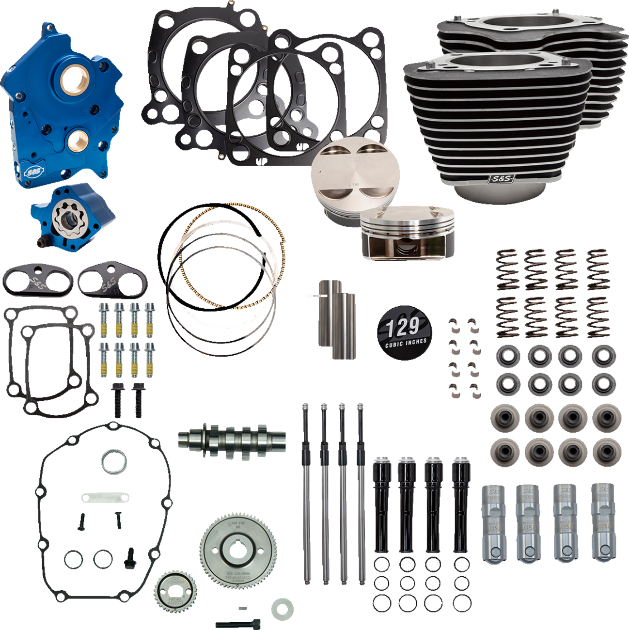 S&S CYCLE 129" Power Package Engine Performance Kit - Gear Drive - Oil Cooled - Highlighted Fins - M8
