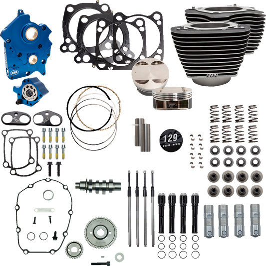 S&S CYCLE 129" Power Package Engine Performance Kit - Gear Drive - Oil Cooled - Highlighted Fins - M8