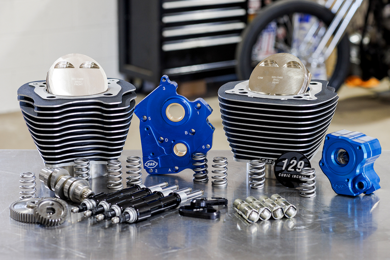 S&S CYCLE 129" Power Package Engine Performance Kit - Gear Drive - Oil Cooled - Highlighted Fins - M8