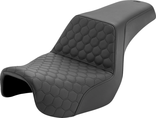 SADDLEMEN Step-Up Seat - Honeycomb - Black Stitching - Dyna '06-'17