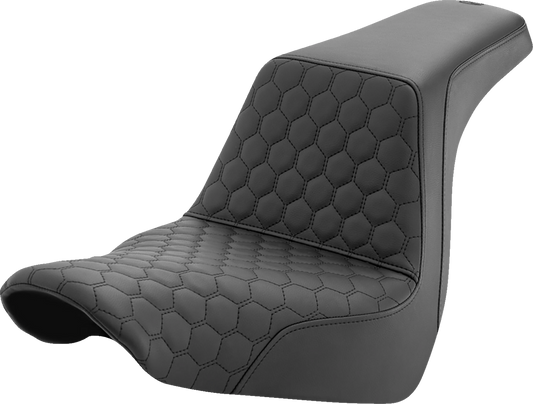 SADDLEMEN Step-Up Seat - Front Honeycomb - Black Stitching - Black - Softail '18-'24