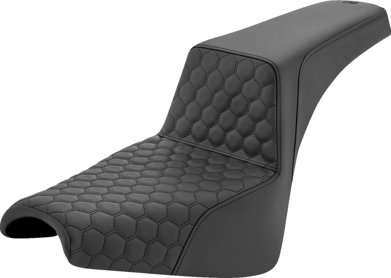 SADDLEMEN Step-Up Seat - Front Honeycomb - Black Stitching - Black - Softail '18-'24