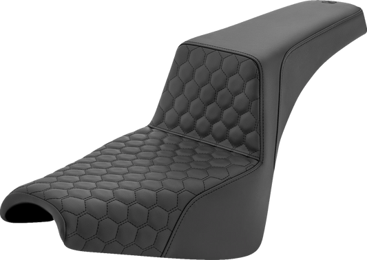 SADDLEMEN Step-Up Seat - Front Honeycomb - Black Stitching - Black - Softail '18-'24