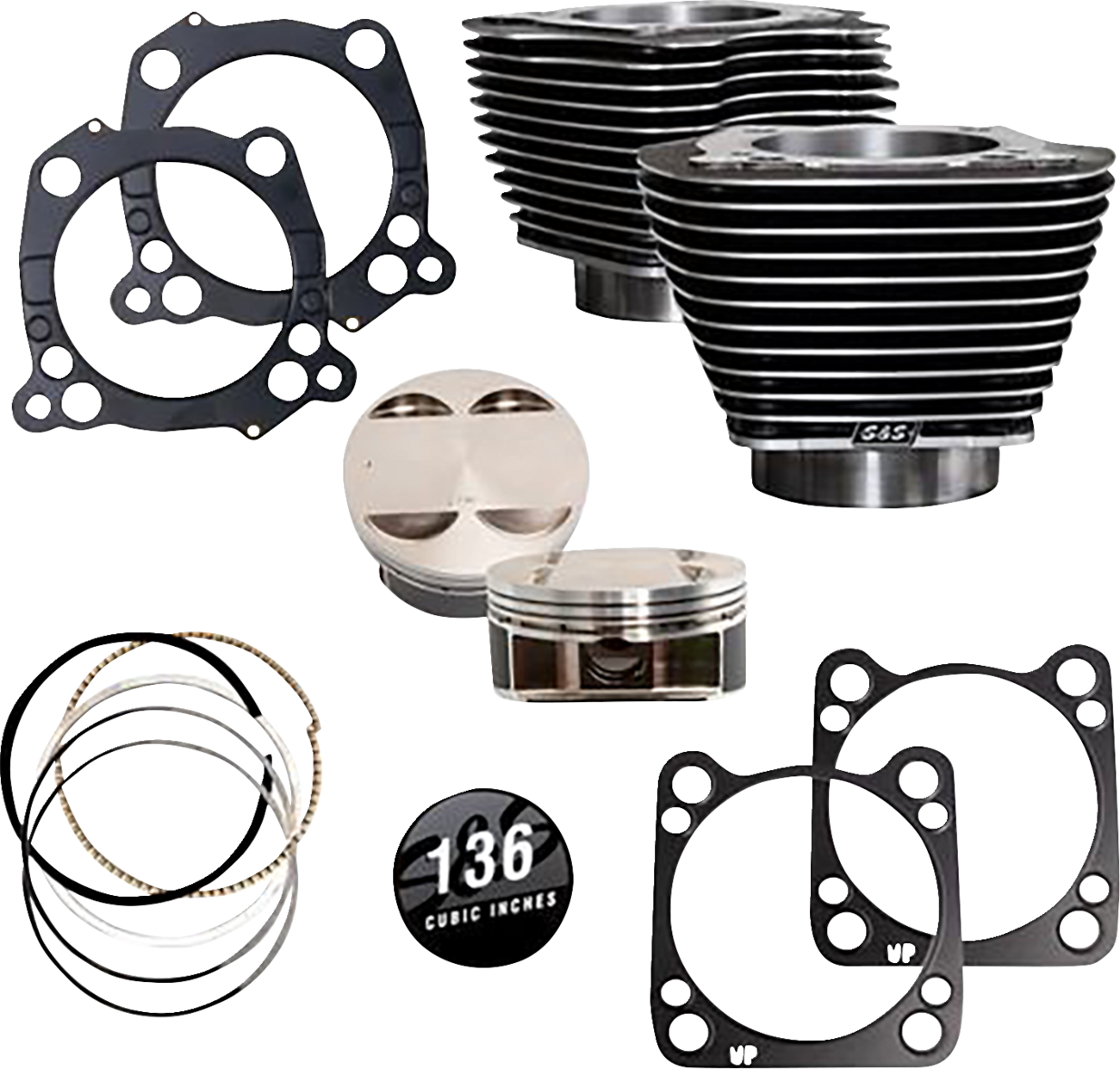 S&S CYCLE 136 " Big Bore Cylinder Kit -Black Granite/ Highlighted Fins - M8