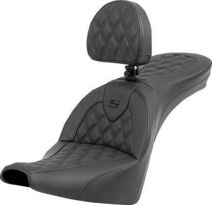 SADDLEMEN Roadsofa™ Seat - Lattice Stitch - with Backrest - Softail '18-'24