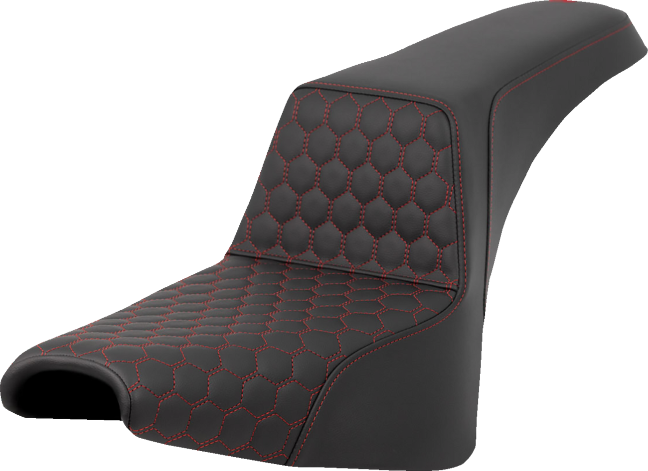 SADDLEMEN Step-Up Seat - Front Honeycomb - Red Stitching - Black - Softail '18-'24