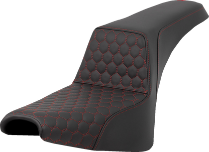 SADDLEMEN Step-Up Seat - Front Honeycomb - Red Stitching - Black - Softail '18-'24