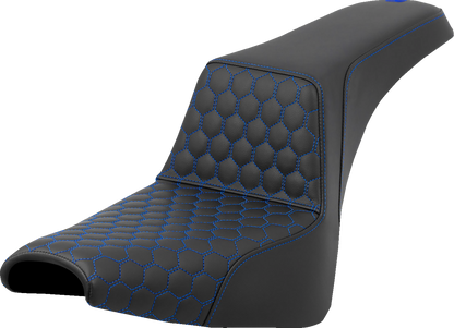 SADDLEMEN Step-Up Seat - Front Honeycomb - Blue Stitching - Black - Softail '18-'24