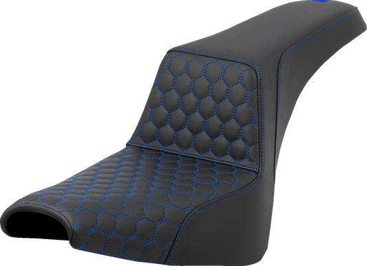 SADDLEMEN Step-Up Seat - Front Honeycomb - Blue Stitching - Black - Softail '18-'24