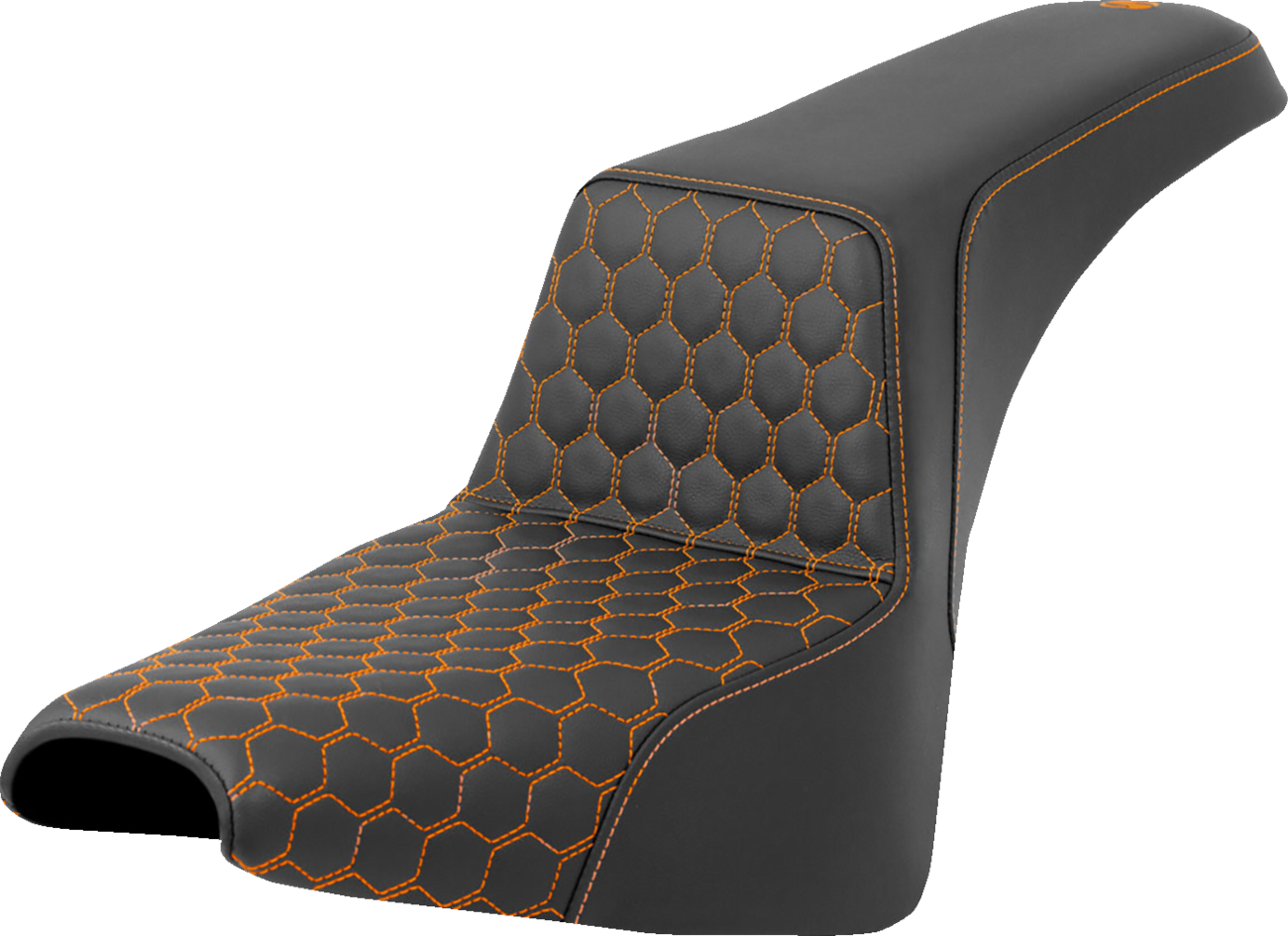 SADDLEMEN Step-Up Seat - Front Honeycomb - Orange Stitching - Black - Softail '18-'24