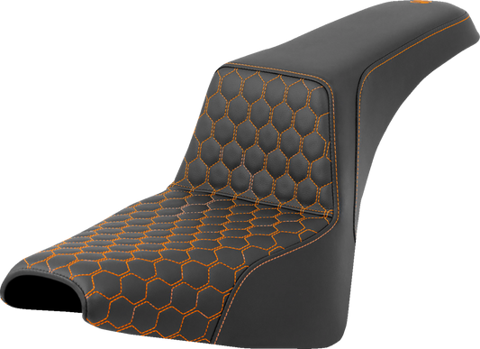 SADDLEMEN Step-Up Seat - Front Honeycomb - Orange Stitching - Black - Softail '18-'24