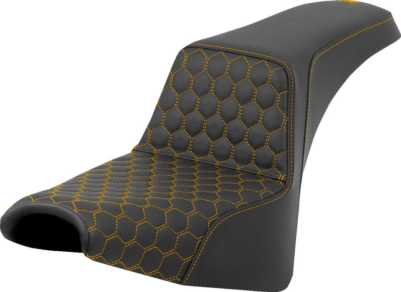 SADDLEMEN Step-Up Seat - Front Honeycomb - Gold Stitching - Black - Softail '18-'24