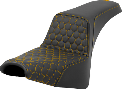 SADDLEMEN Step-Up Seat - Front Honeycomb - Gold Stitching - Black - Softail '18-'24