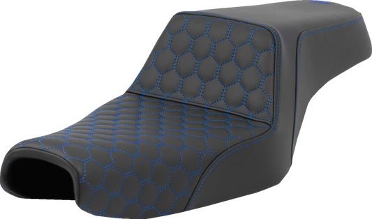SADDLEMEN Step-Up Seat - Honeycomb - Blue Stitching - 3.3 Gal Tank - Sportster '04-'22
