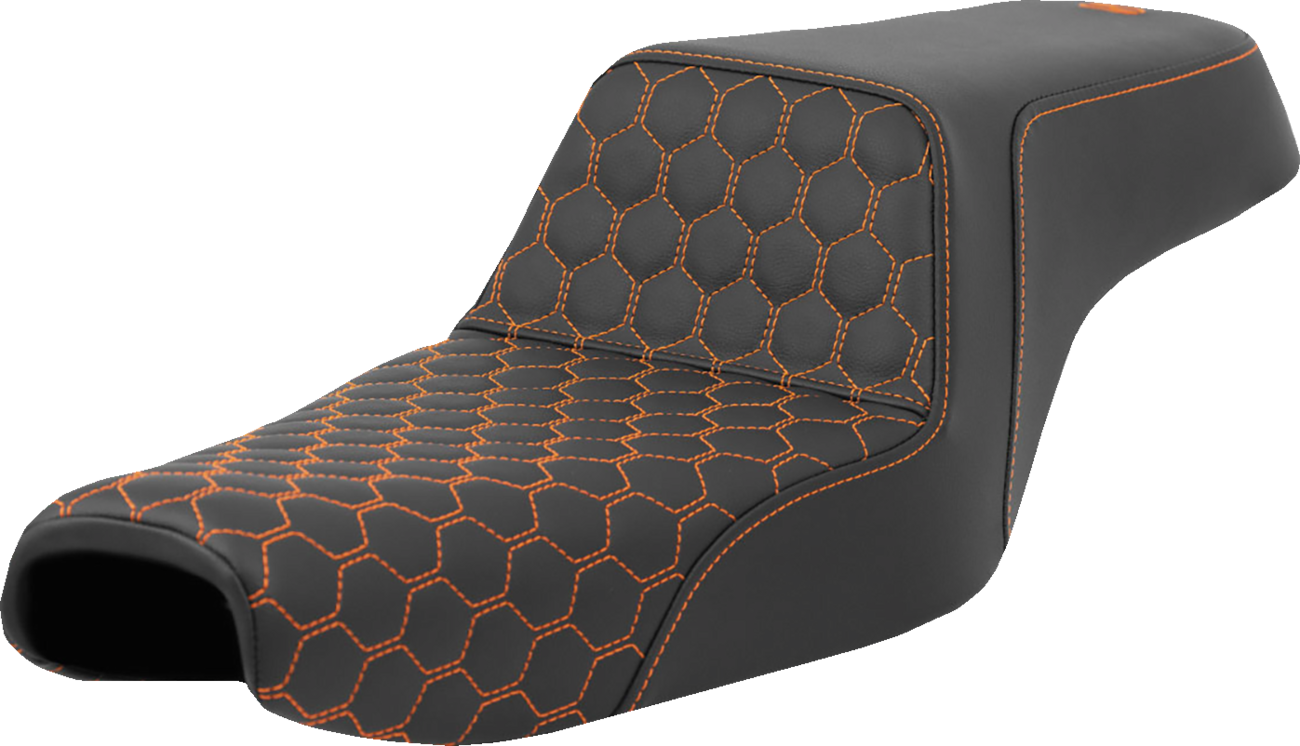 SADDLEMEN Step-Up Seat - Honeycomb - Orange Stitching - 3.3 Gal Tank - Sportster '04-'22