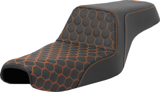 SADDLEMEN Step-Up Seat - Honeycomb - Orange Stitching - 3.3 Gal Tank - Sportster '04-'22