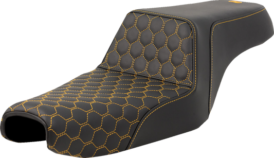 SADDLEMEN Step-Up Seat - Honeycomb - Gold Stitching - 3.3 Gal Tank - Sportster '04-'22