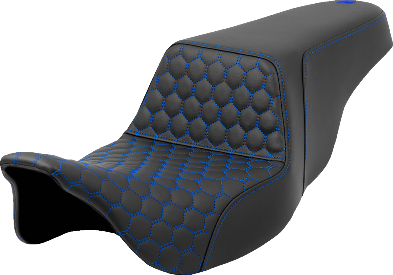 SADDLEMEN Step-Up Seat - Honeycomb - Blue Stitching - Touring '08-'24