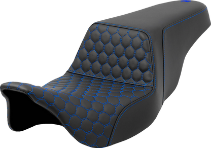 SADDLEMEN Step-Up Seat - Honeycomb - Blue Stitching - Touring '08-'24