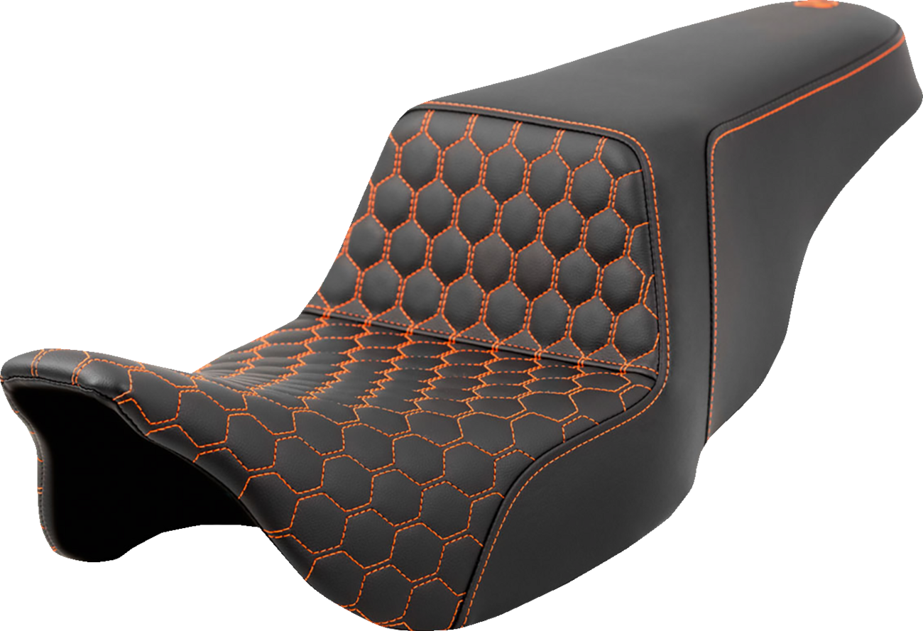 SADDLEMEN Step-Up Seat - Honeycomb - Orange Stitching - Touring '08-'24