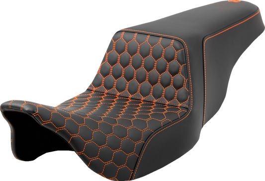 SADDLEMEN Step-Up Seat - Honeycomb - Orange Stitching - Touring '08-'24