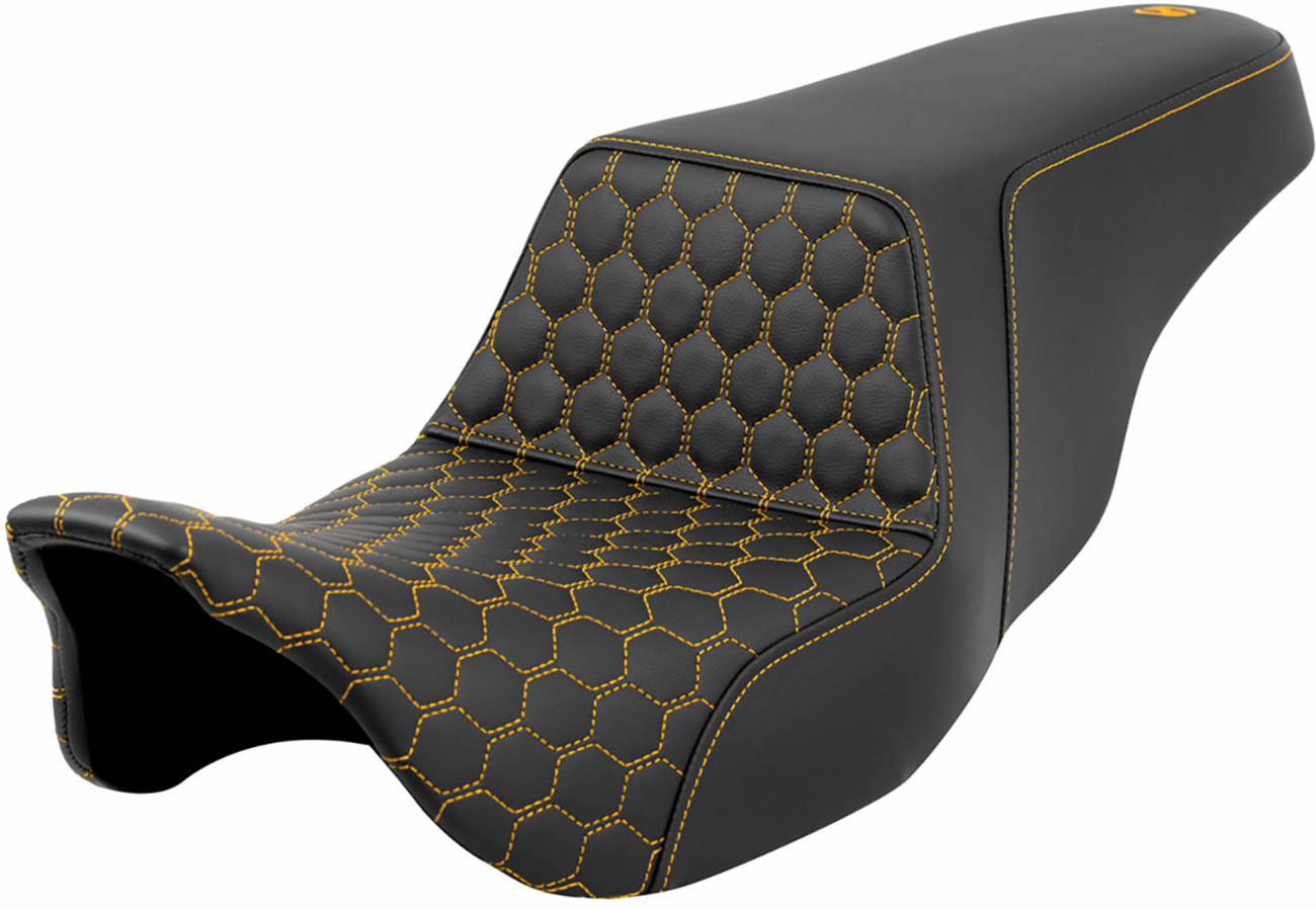 SADDLEMEN Step-Up Seat - Honeycomb - Gold Stitching - Touring '08-'24