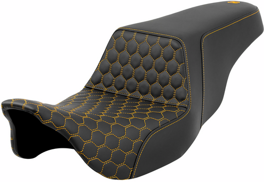 SADDLEMEN Step-Up Seat - Honeycomb - Gold Stitching - Touring '08-'24