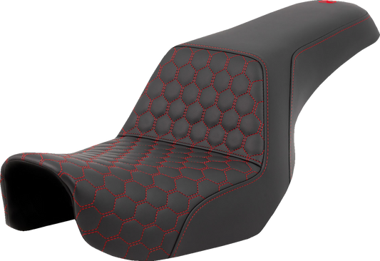 SADDLEMEN Step-Up Seat - Honeycomb - Red Stitching - Dyna '06-'17