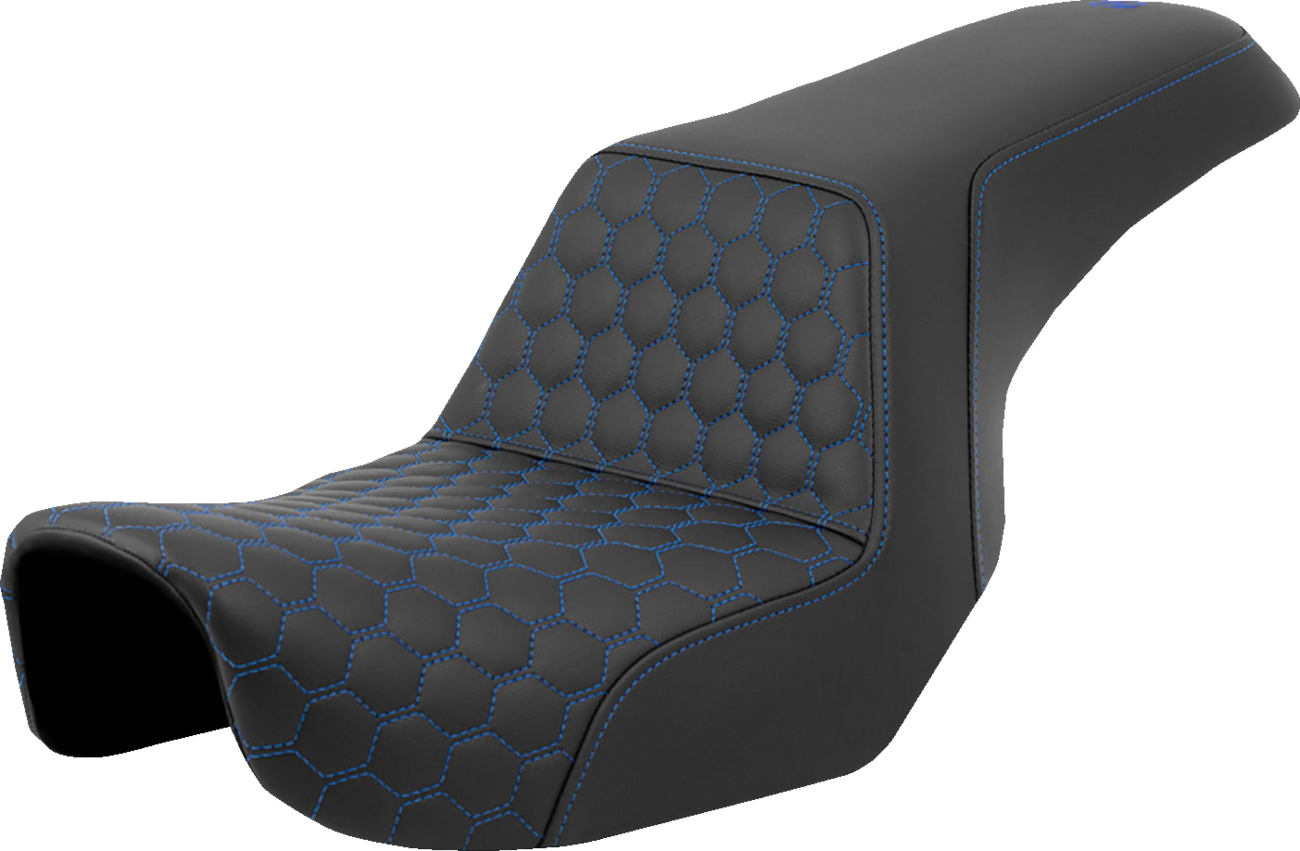 SADDLEMEN Step-Up Seat - Honeycomb - Blue Stitching - Dyna '06-'17