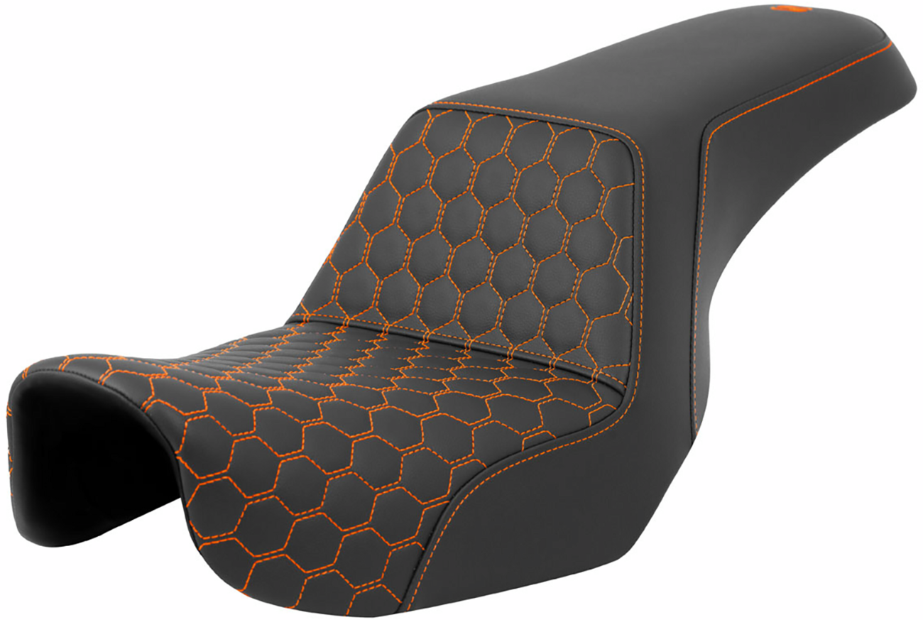 SADDLEMEN Step-Up Seat - Honeycomb - Orange Stitching - Dyna '06-'17