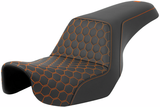 SADDLEMEN Step-Up Seat - Honeycomb - Orange Stitching - Dyna '06-'17
