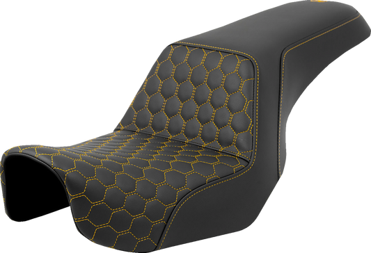 SADDLEMEN Step-Up Seat - Honeycomb - Gold Stitching - Dyna '06-'17