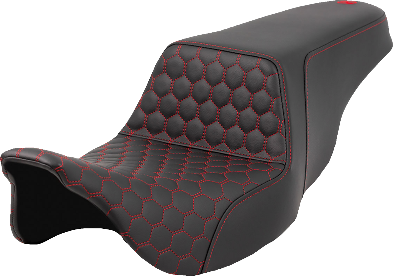 SADDLEMEN Step-Up Seat - Honeycomb - Red Stitching - Touring '08-'24